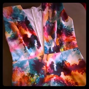 Watercolor mini dress with open front